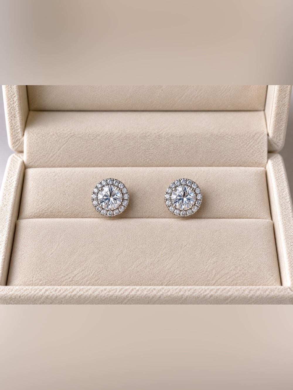 Round Halo Cubic Zirconia Stud Earrings in Silver